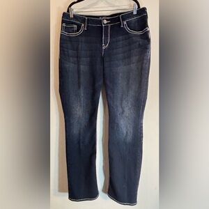 Silver Jeans Sz 18 x 33 Natsuki Dark Blue Straight Leg Jeans Contrast Stitching